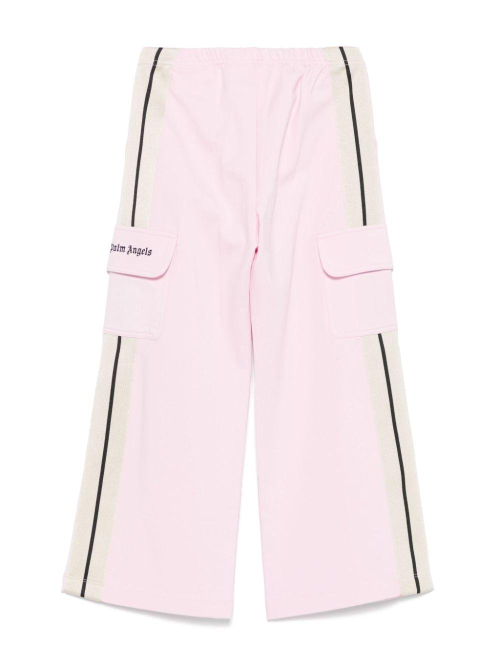 Cargo con tasche laterali per bambina Palm Angels Kids rosa con dettaglio laterale a righe - Rubino Kids