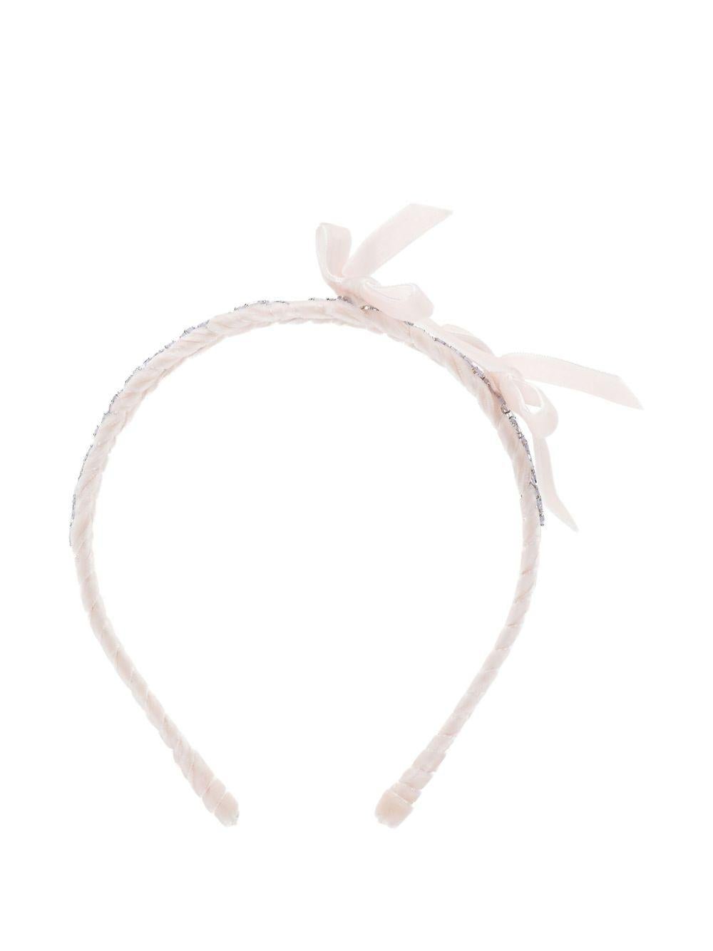 Cerchietto per bambina Monnalisa rosa in velluto con dettaglio fiocco - Rubino Kids