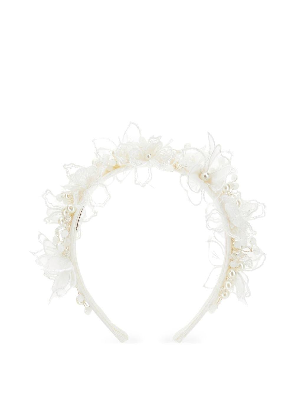 Cerchietto per capelli per bambina Monnalisa bianco con decorazione floreale - Rubino Kids