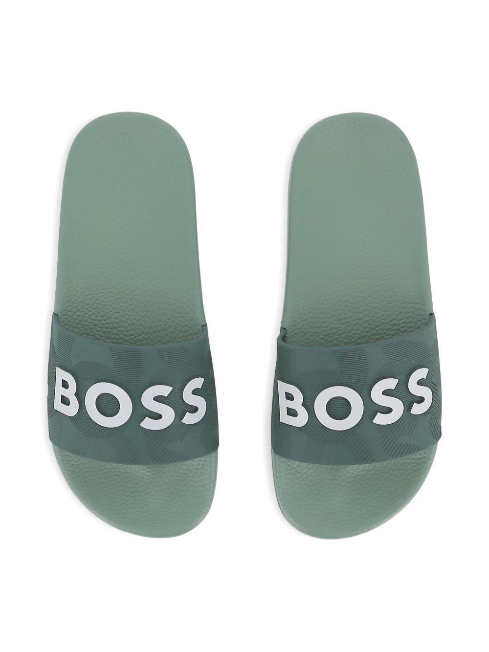 Ciabatte da bambino Boss Kids verde con logo - Rubino Kids