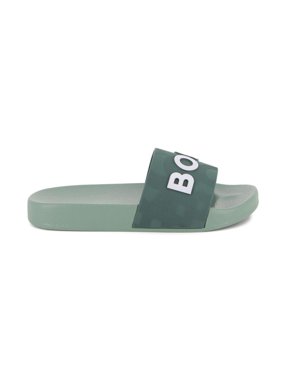 Ciabatte da bambino Boss Kids verde con logo - Rubino Kids