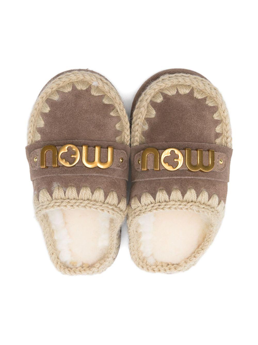 Ciabatte per bambina Mou Kids grigie con finiture all'uncinetto - Rubino Kids