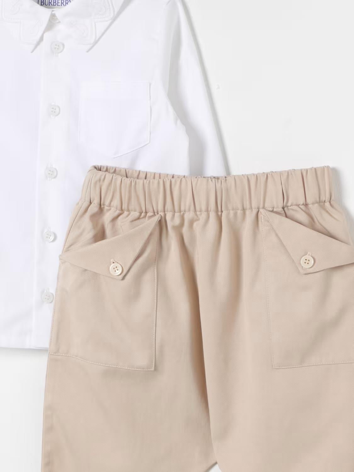 Completo camicia e pantaloni per neonato Burberry Kids bianco e beige - Rubino Kids