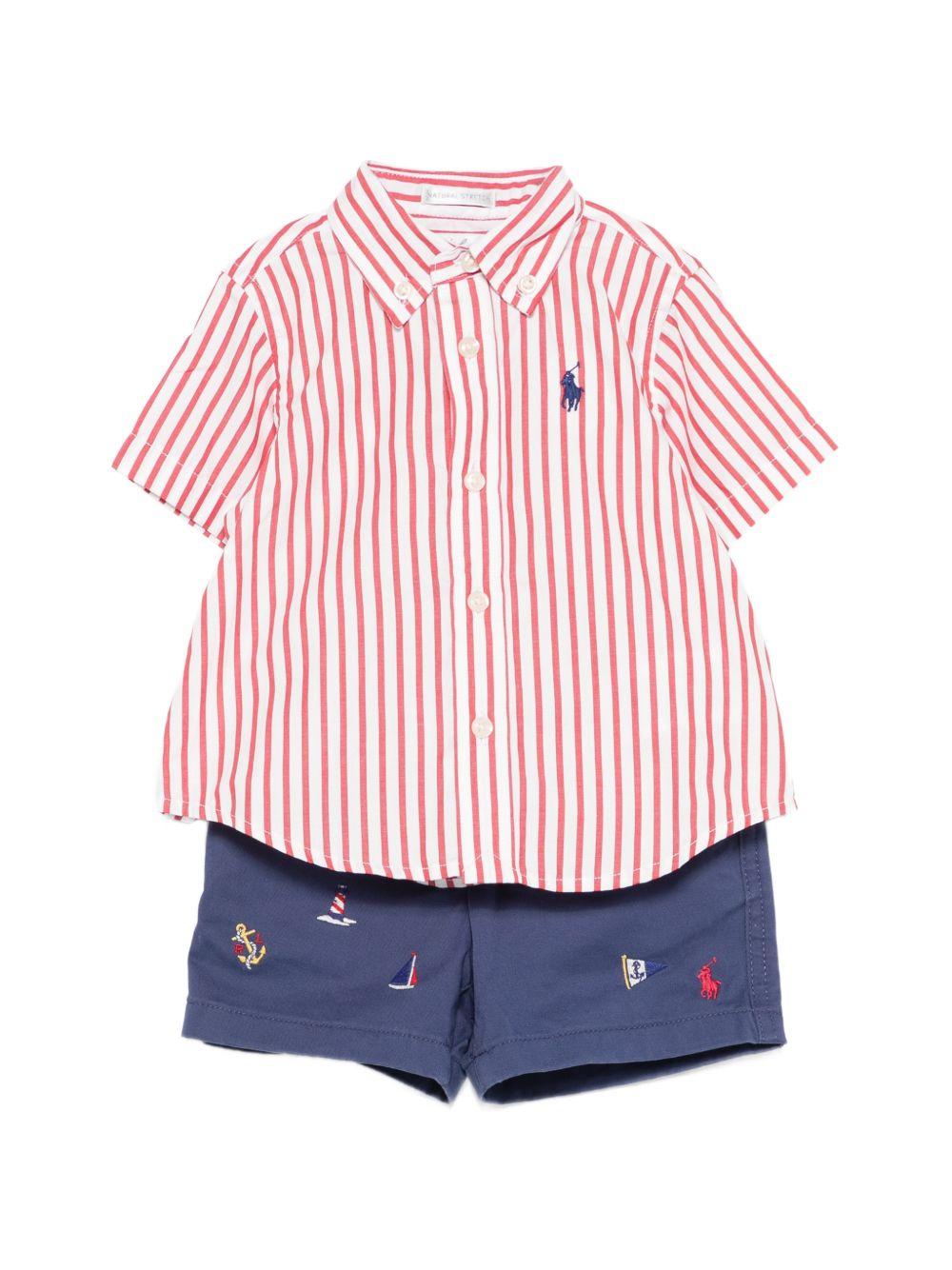 Completo camicia e shorts per neonato Polo Ralph Lauren Kids multicolor con ricamo Polo Pony - Rubino Kids