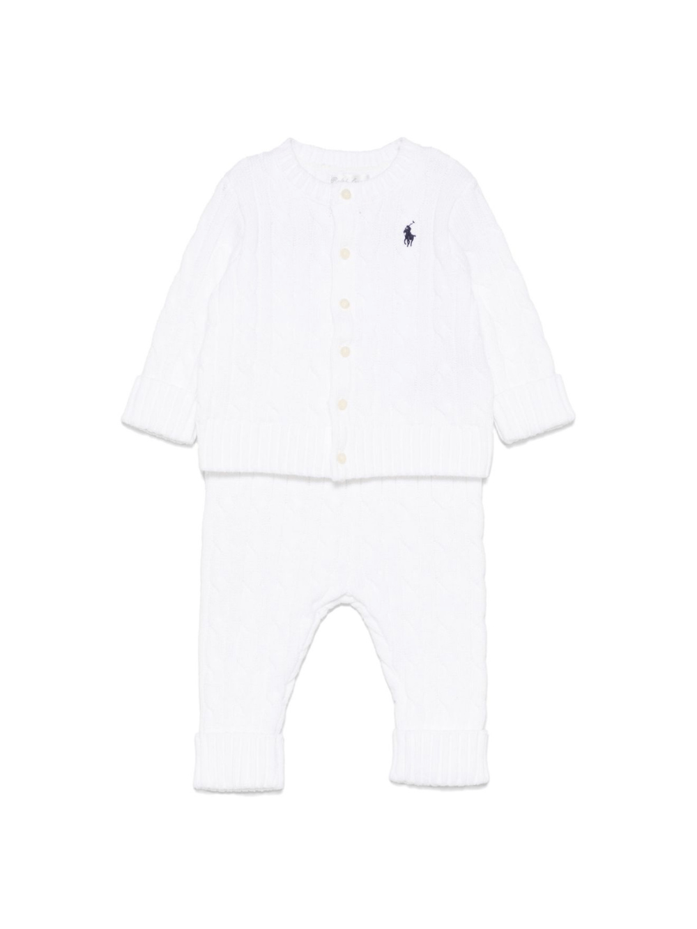 Completo con pantaloni per neonato POLO RALPH LAUREN KIDS bianco in maglia a trecce - Rubino Kids