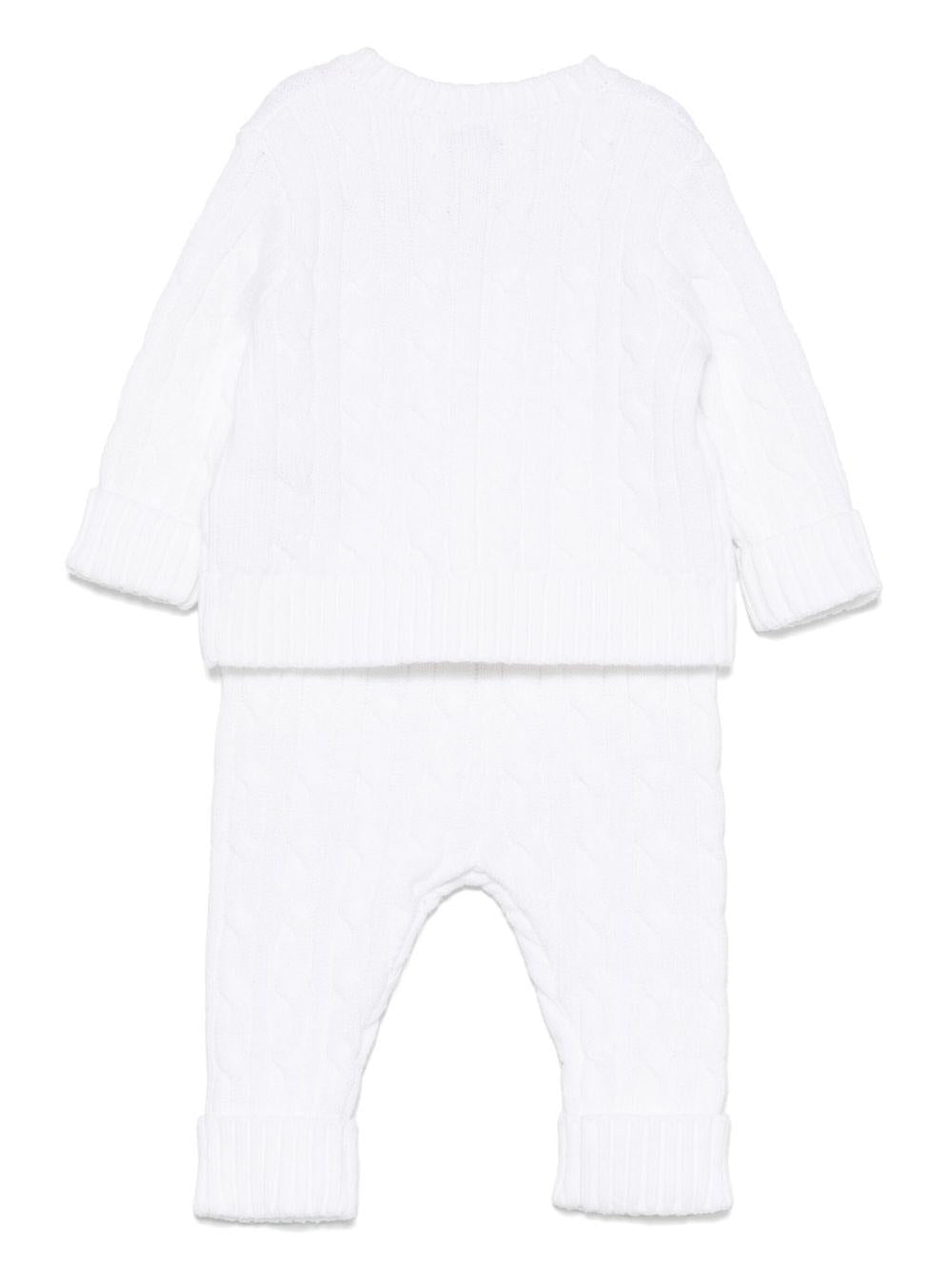 Completo con pantaloni per neonato POLO RALPH LAUREN KIDS bianco in maglia a trecce - Rubino Kids