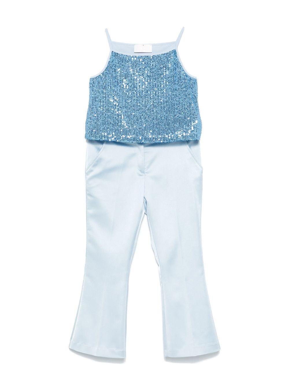 Completo due pezzi per bambina Colorichiari azzurro con due tasche a filetto frontali - Rubino Kids