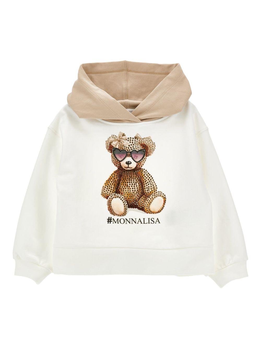 Completo felpa e pantaloni per bambina Monnalisa beige con stampa Bear - Rubino Kids