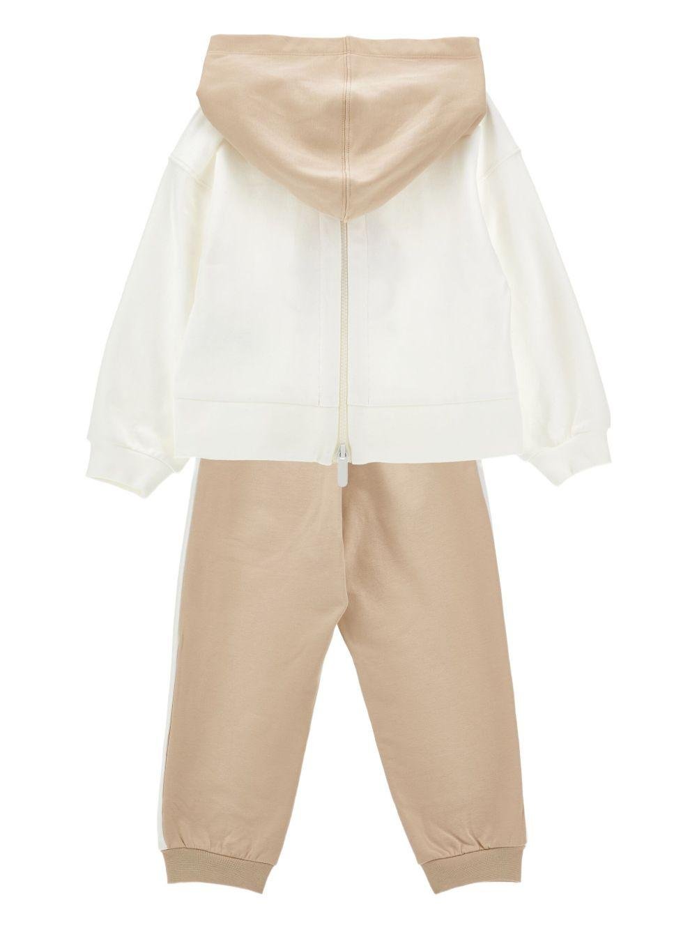 Completo felpa e pantaloni per bambina Monnalisa beige con stampa Bear - Rubino Kids