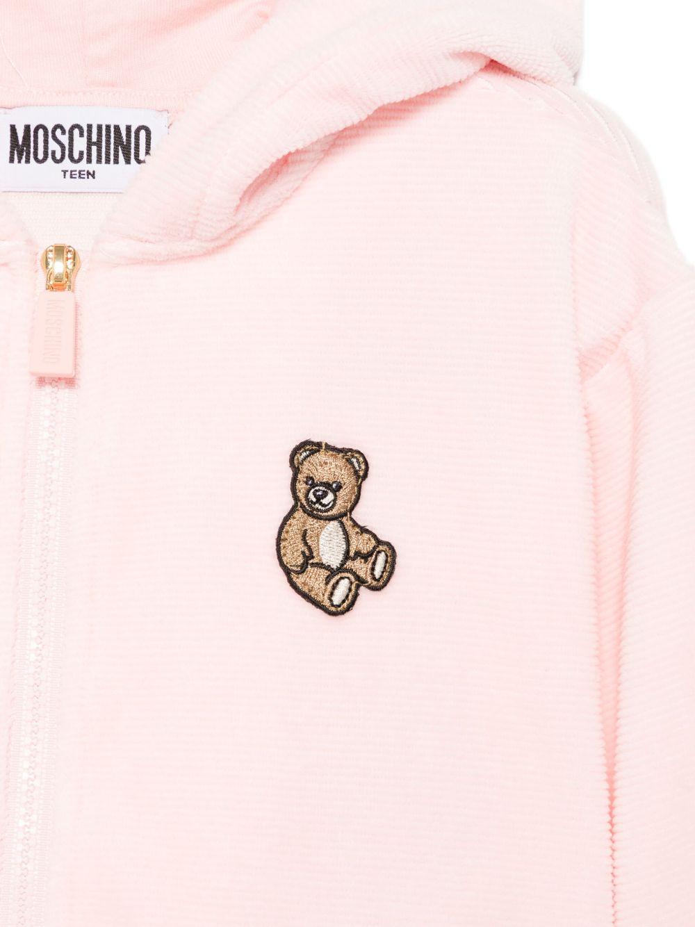Completo felpa e pantaloni per neonata Moschino Kids rosa con ricamo orsetto - Rubino Kids