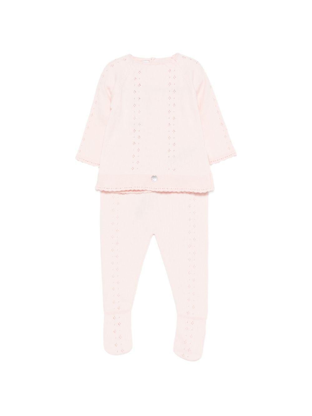 Completo maglioncino e pantaloni per neonata Paz Rodriguez rosa con lavorazione a pointelle - Rubino Kids