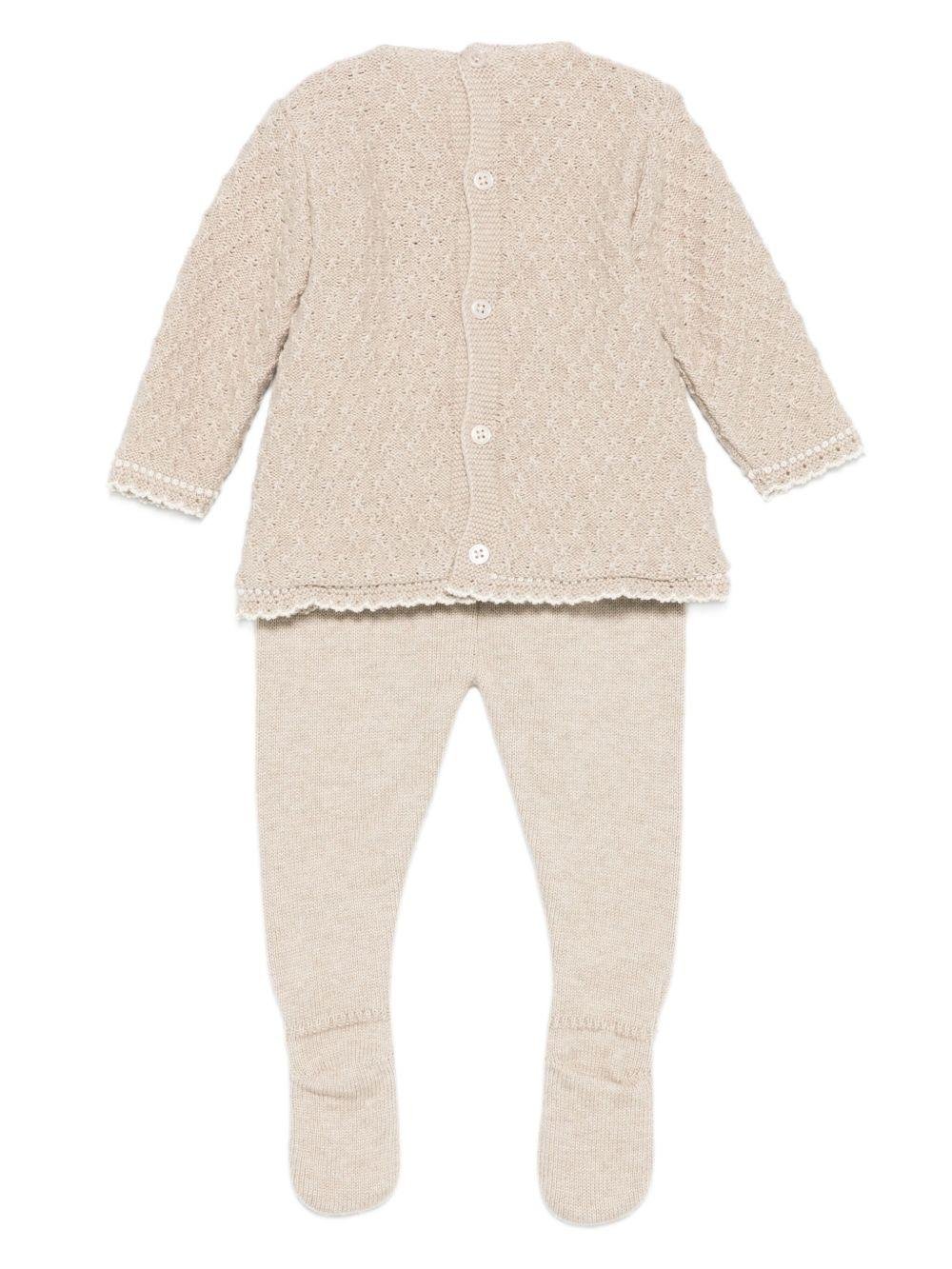 Completo maglione e pantaloni per neonata Paz Rodrìguez beige con chiusura con bottoni - Rubino Kids