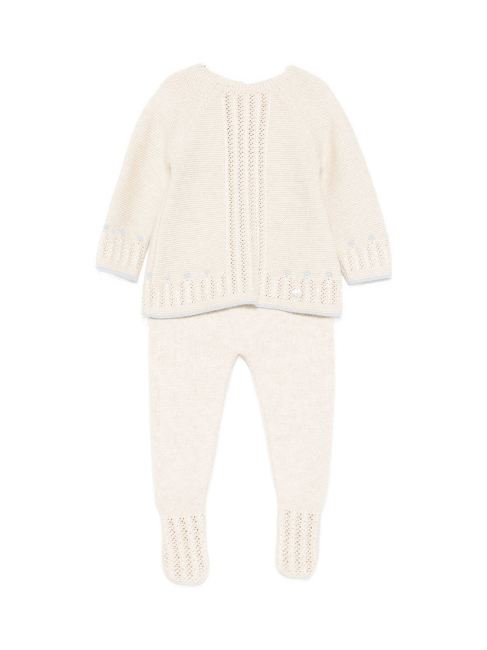 Completo maglione e pataloni per neonati Paz Rodríguez beige con dettagli traforati - Rubino Kids