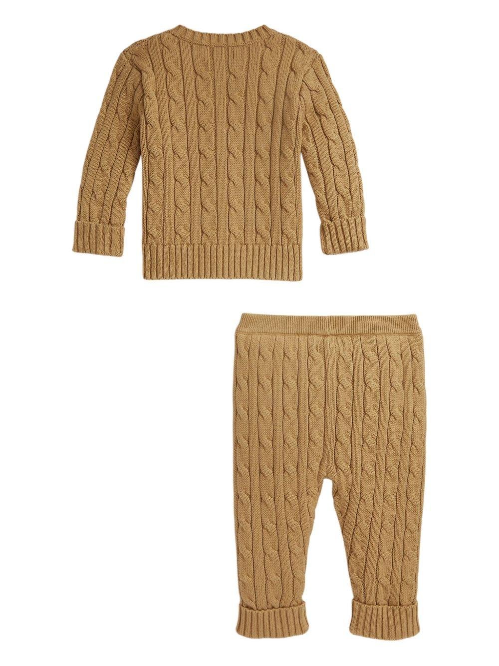 Completo per neonati Polo Ralph Lauren Kids marrone con maglia intrecciata - Rubino Kids