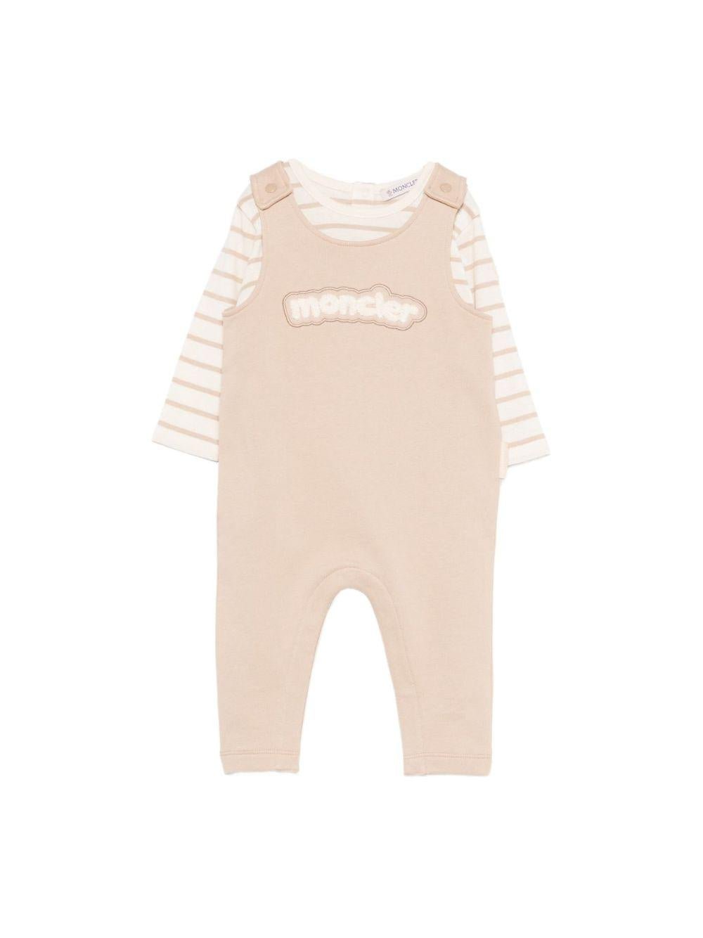 Completo per neonato Moncler Kids beige con logo sul davanti - Rubino Kids