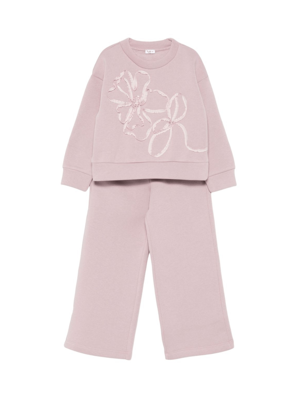 Completo sportivo per bambina Il Gufo rosa con fiori ricamati - Rubino Kids
