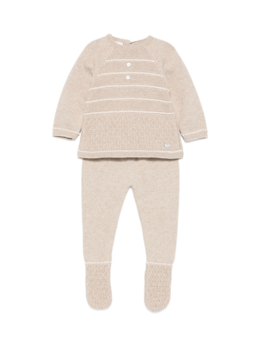 Completo t-shirt e pantaloni per neonati Paz Rodriguez beige con bottoni - Rubino Kids