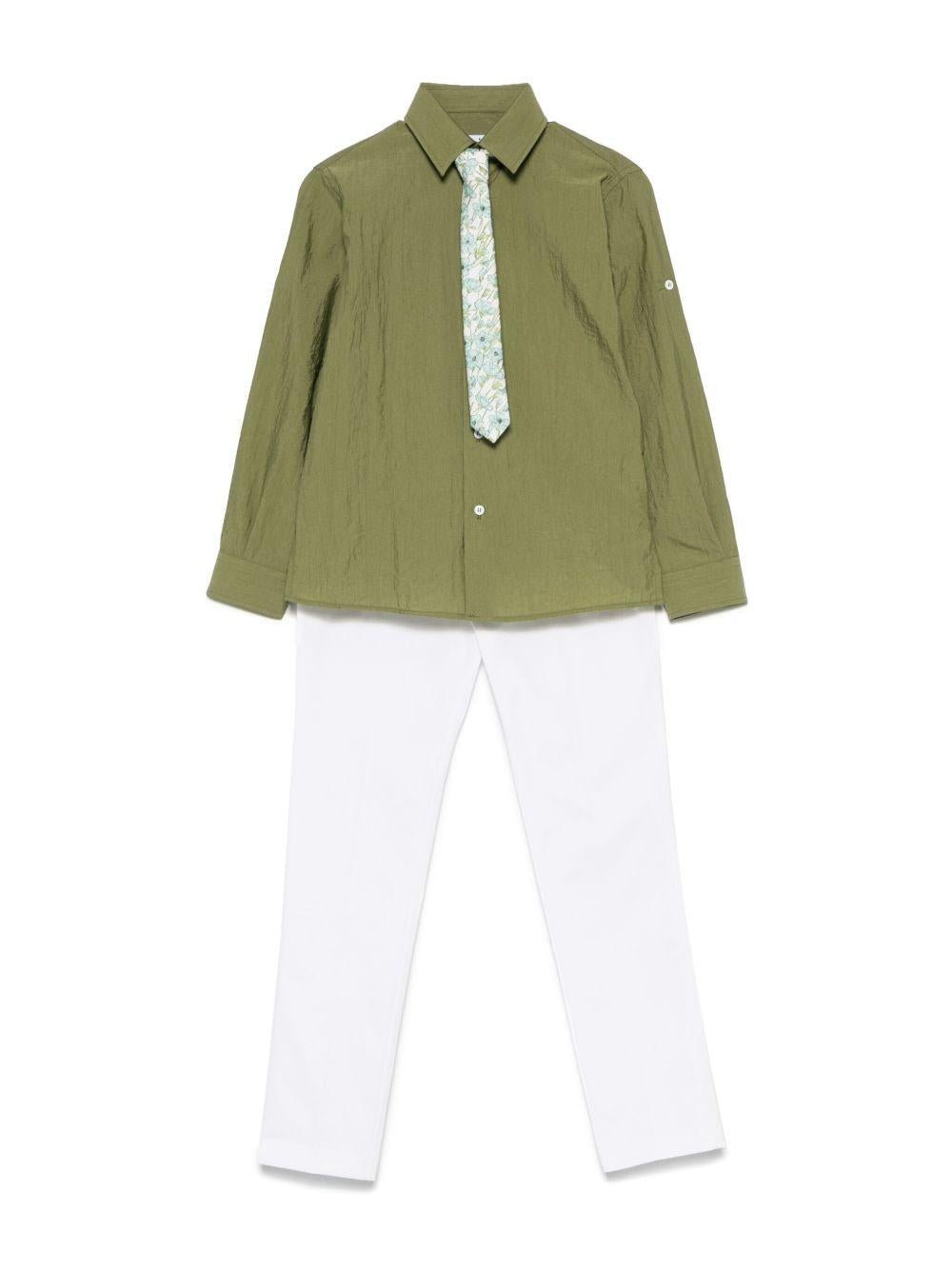 Completo tre pezzi per bambino Colorichiari verde in lino - Rubino Kids