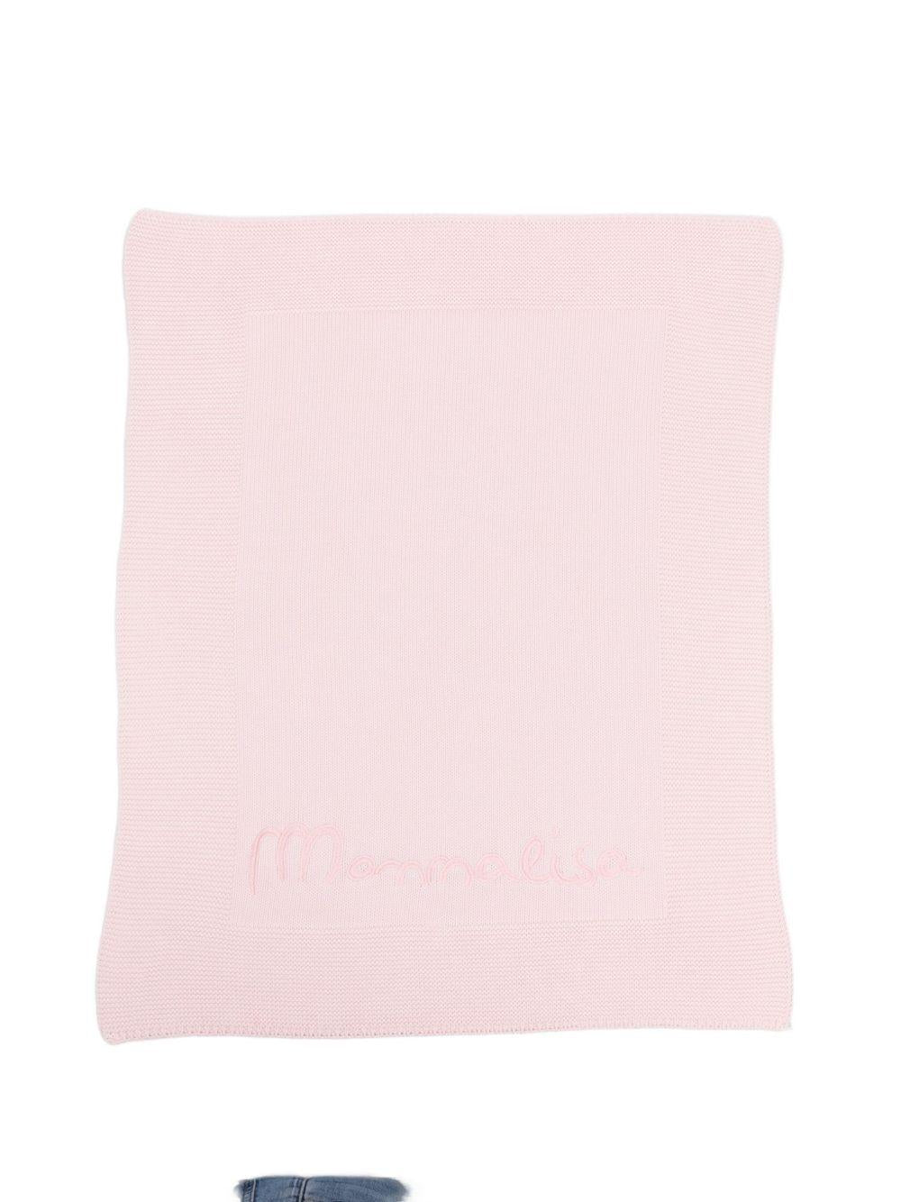 Coperta per neonata Monnalisa rosa in cotone ricamato - Rubino Kids