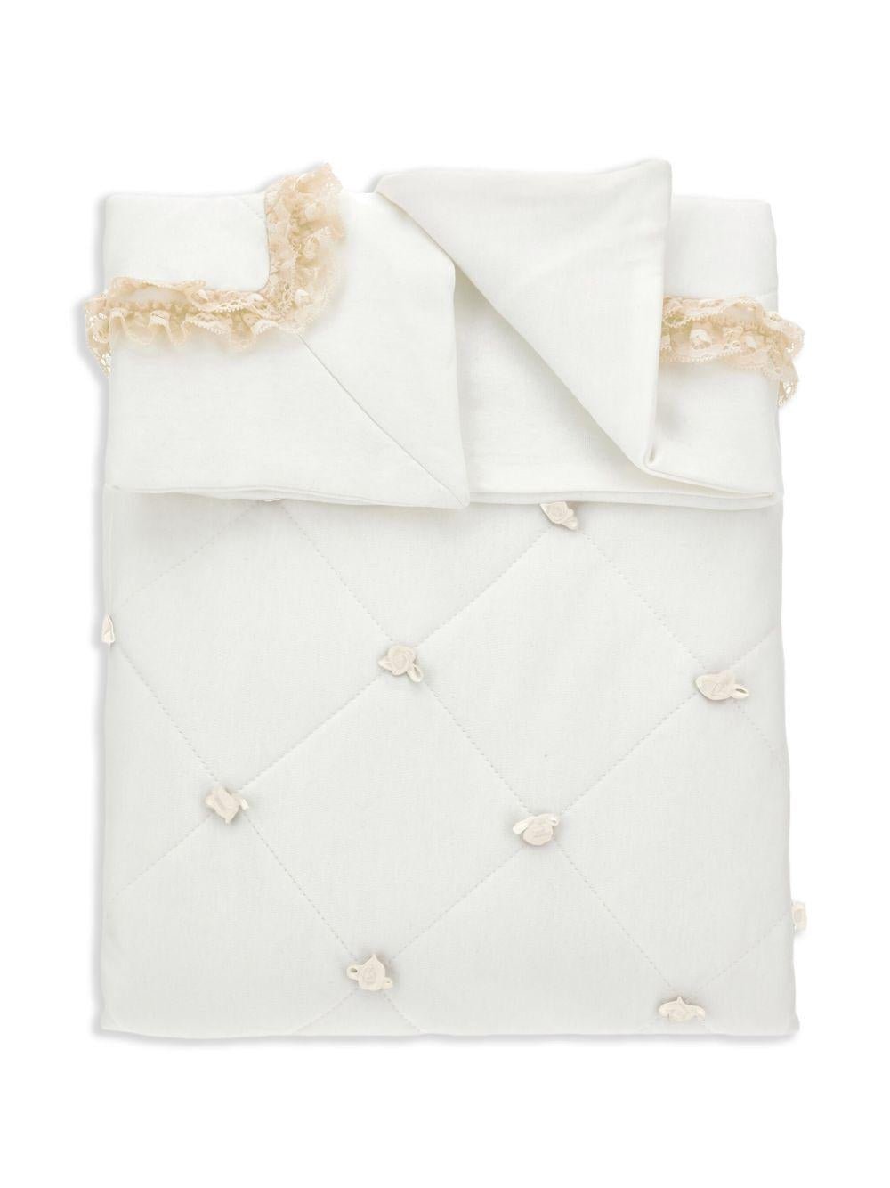 Coperta per neonati Monnalisa bianca con applicazione a fiori - Rubino Kids