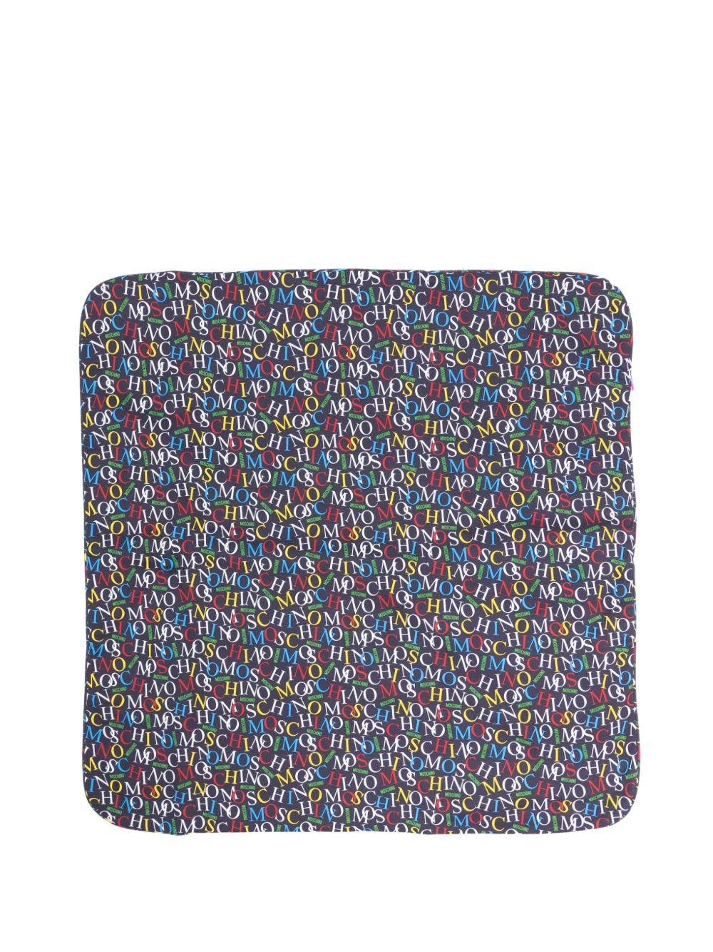 Coperta per neonati Moschino Kids blu con stampa logo all - over - Rubino Kids