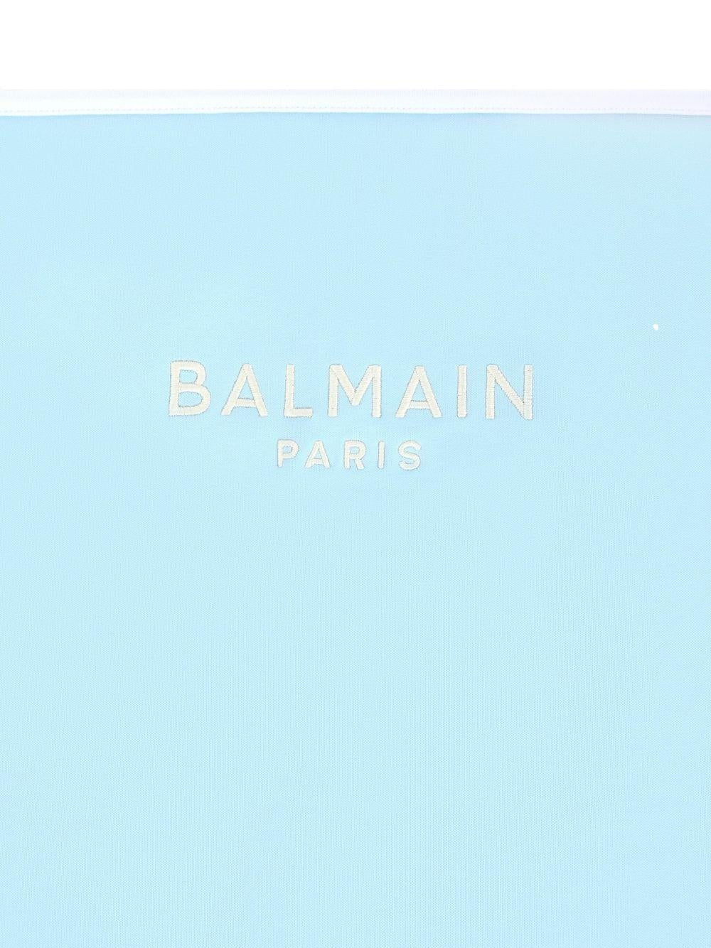 Coperta per neonato Balmain Kids azzurra con logo ricamato e forma quadrata - Rubino Kids
