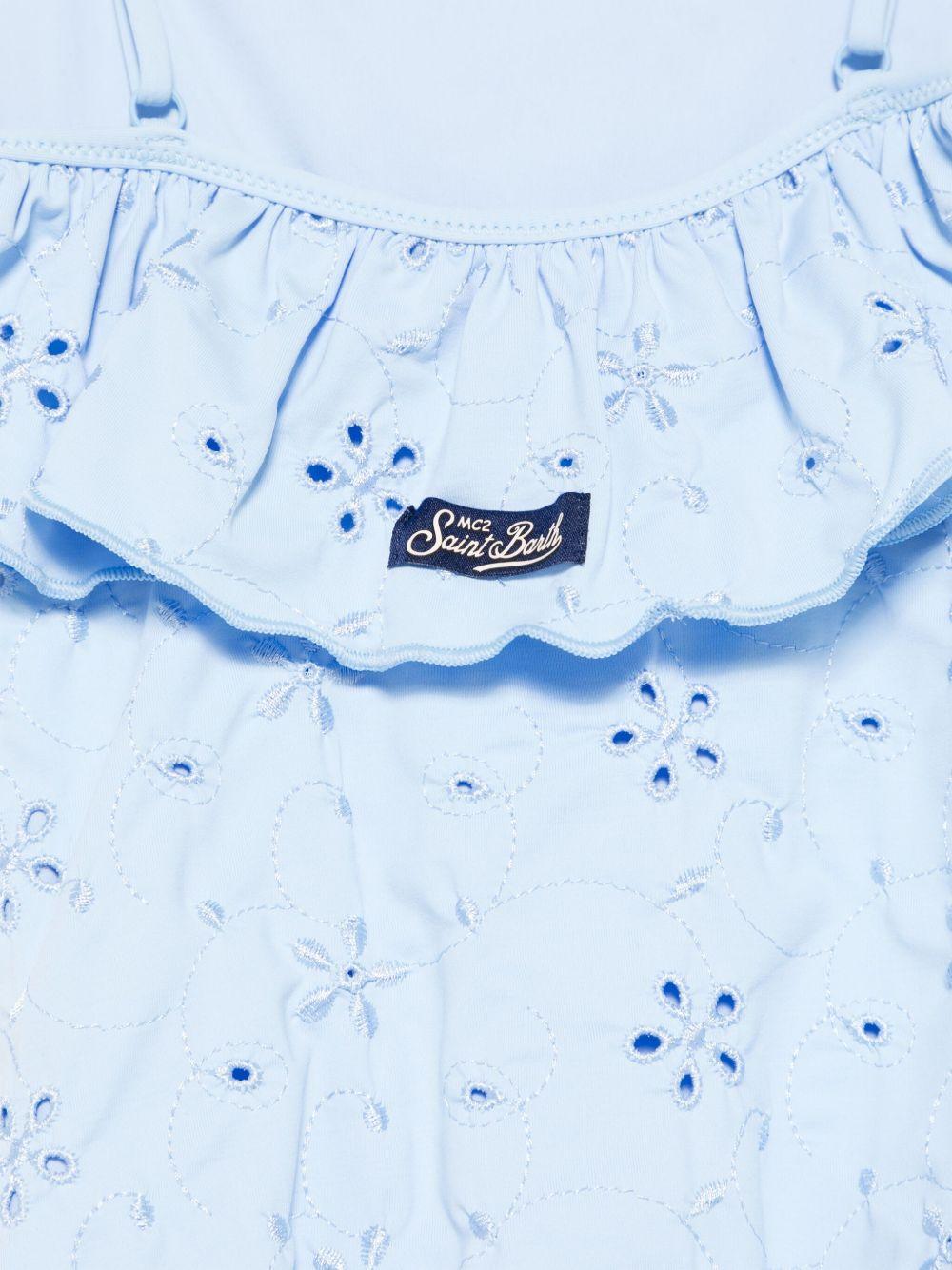 Costume da bagno MC2 Saint Barth Kids Brielle azzurro con dettagli con ruches - Rubino Kids