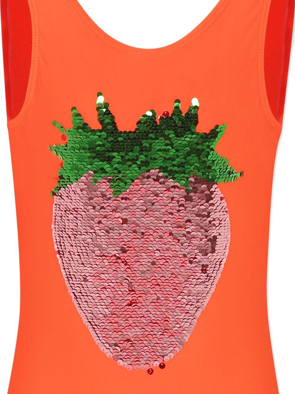 Costume intero per bambina Molo arancione con paillettes e apertura sul retro - Rubino Kids