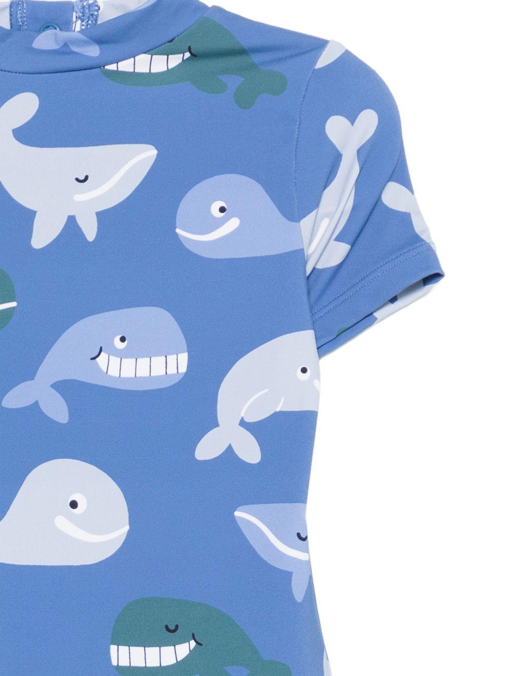 Costume intero per neonato Stella McCartney Kids blu con stampa balene all - over - Rubino Kids