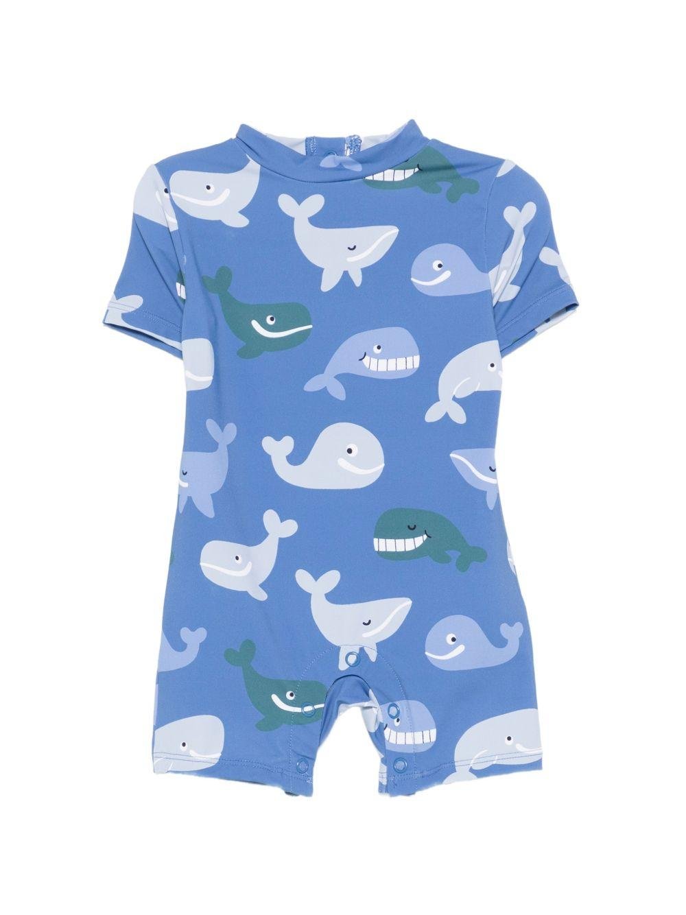 Costume intero per neonato Stella McCartney Kids blu con stampa balene all - over - Rubino Kids