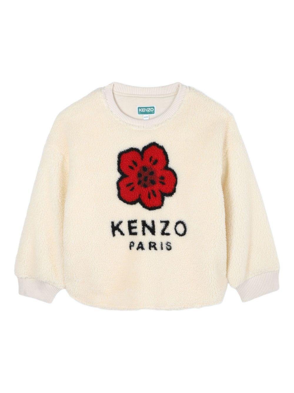 Felpa Boke Flower per bambina Kenzo Kids beige con girocollo a coste - Rubino Kids