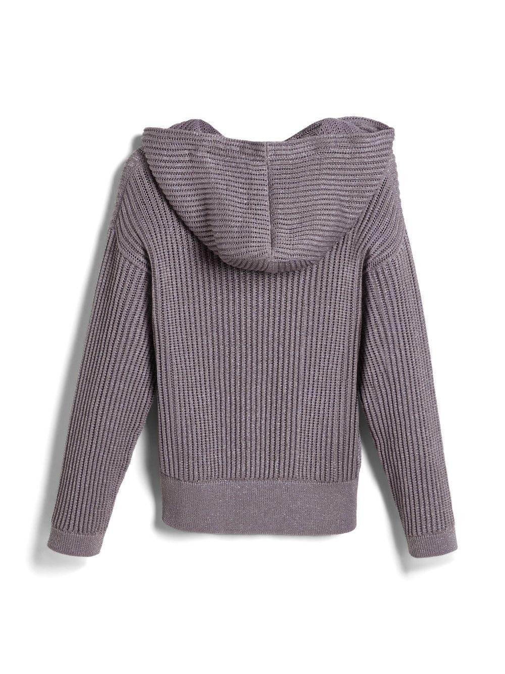 Felpa con cappuccio per bambina Brunello Cucinelli Kids viola con orlo a coste - Rubino Kids