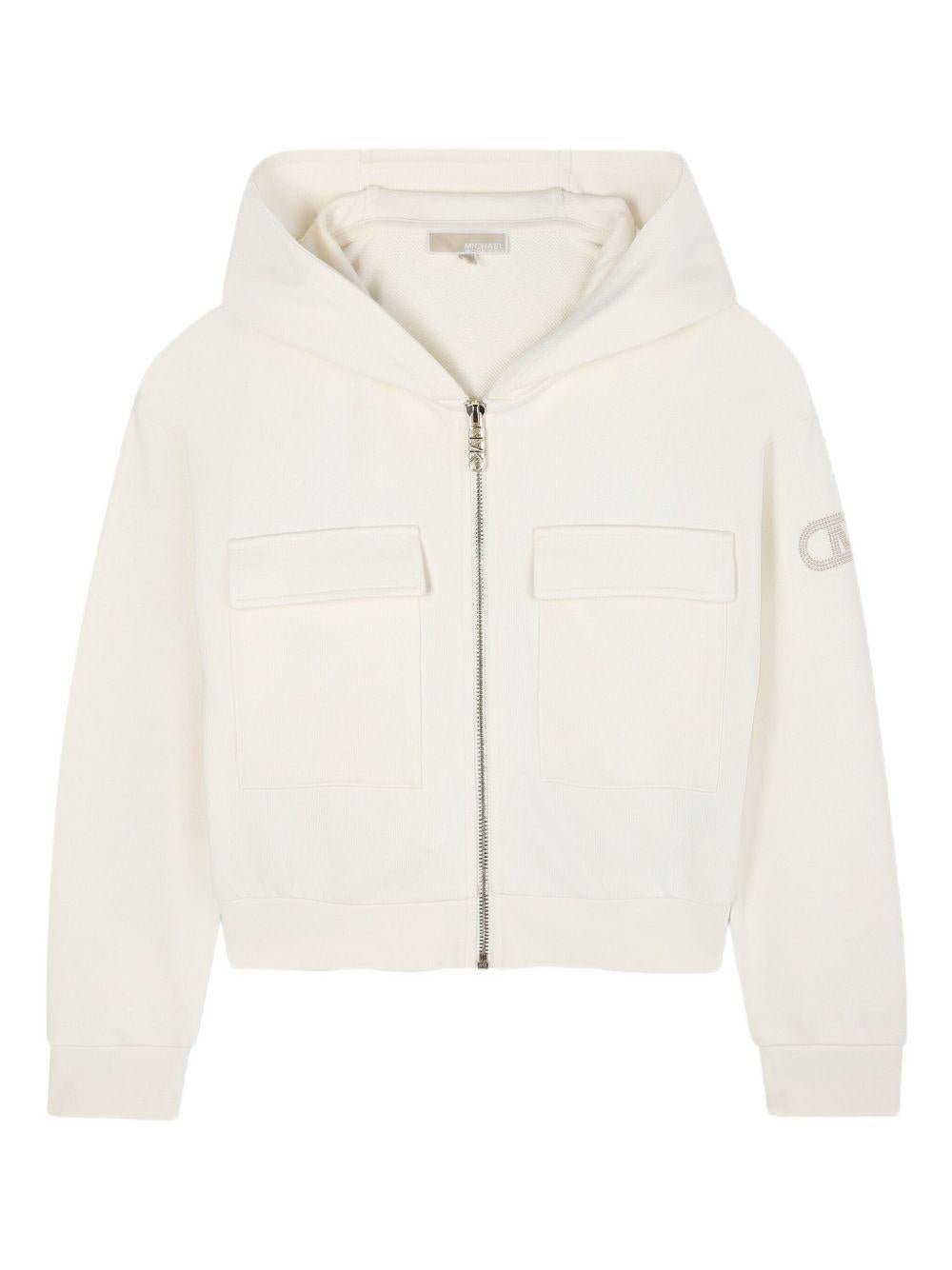 Felpa con cappuccio per bambina Michael Kors Kids bianca con zip - Rubino Kids