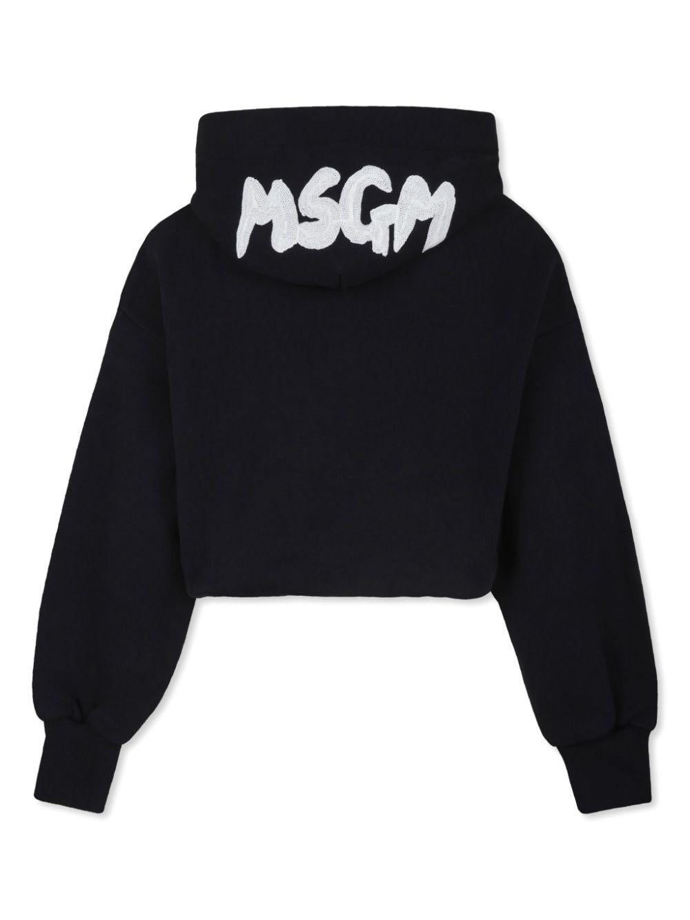 Felpa con cappuccio per bambina MSGM Kids nero con trama jersey - Rubino Kids