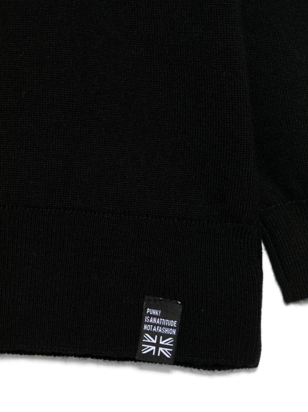 Felpa con effetto jacquard per bambino John Richmond Junior nero con mini targhetta con logo - Rubino Kids