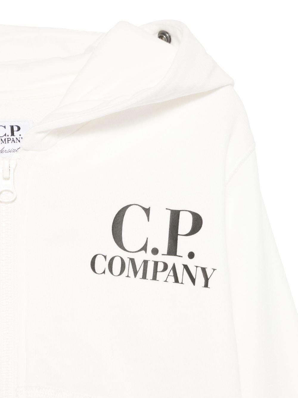 Felpa con occhialini sul cappuccio per bambino C.P. Company Kids bianco con tasche frontali - Rubino Kids