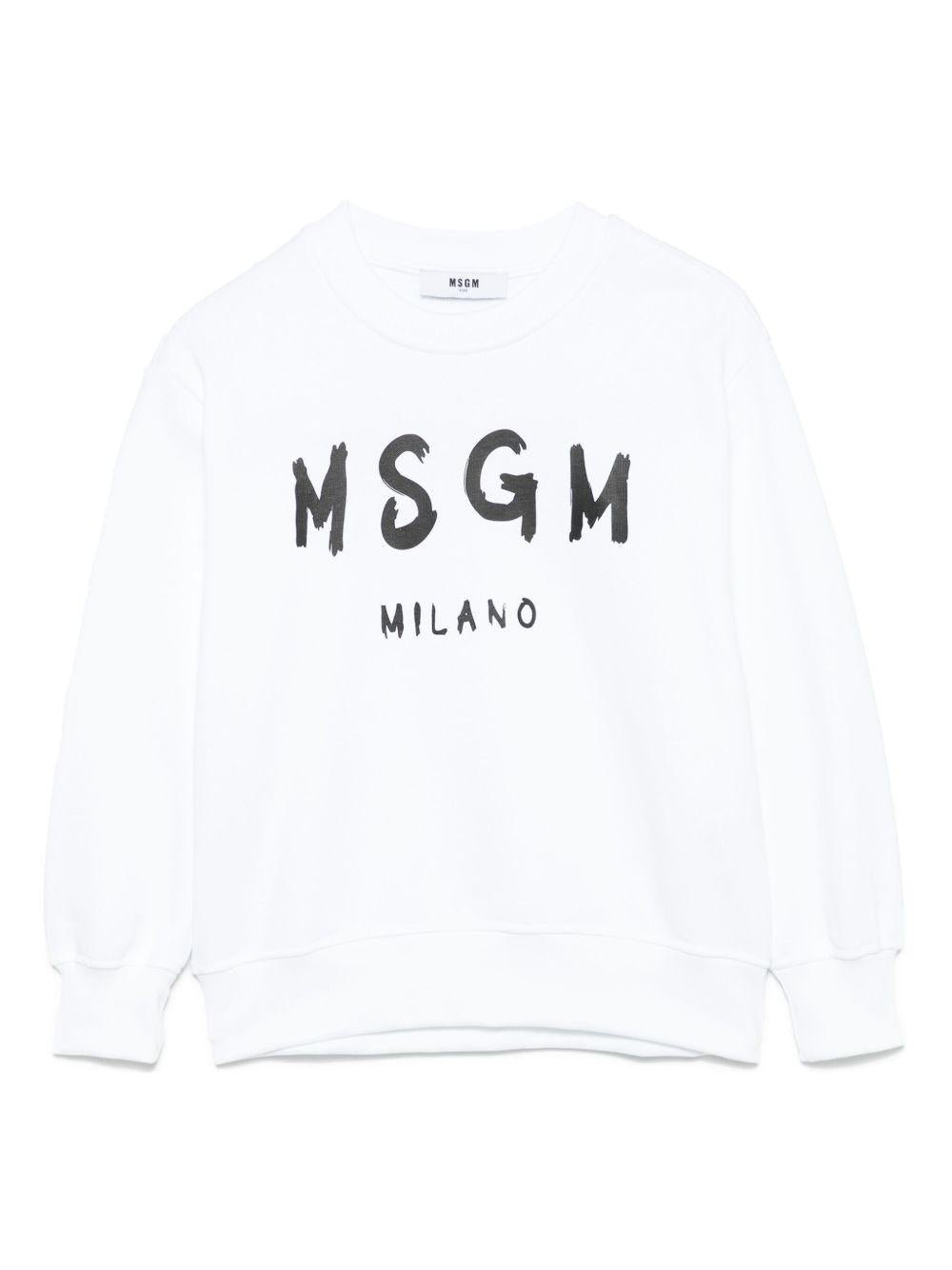 Felpa con stampa logo per bambino MSGM Kids bianco con orlo a coste - Rubino Kids