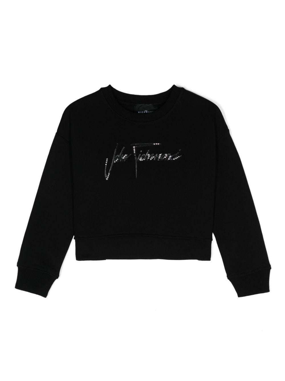 Felpa con strass per bambina John Richmond Junior nero con girocollo - Rubino Kids
