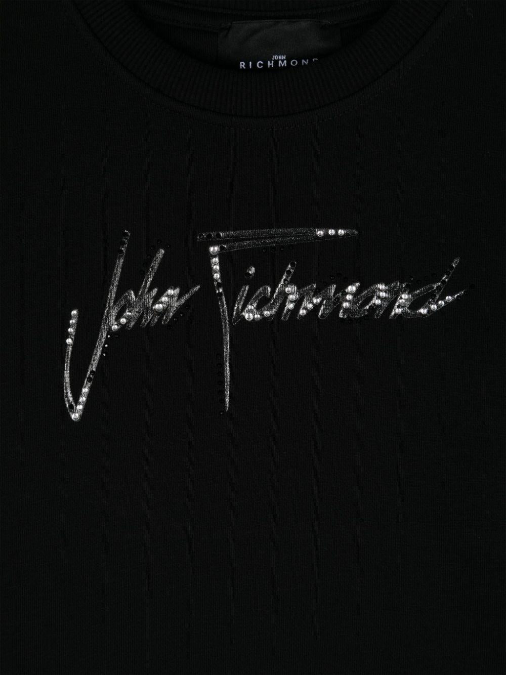 Felpa con strass per bambina John Richmond Junior nero con girocollo - Rubino Kids