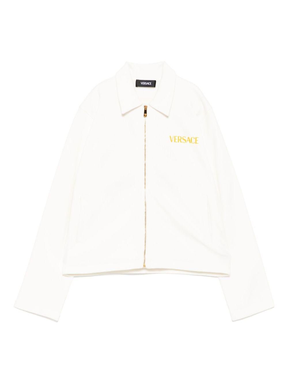 Felpa in cotone per bambino Versace Kids bianco con zip e logo - Rubino Kids