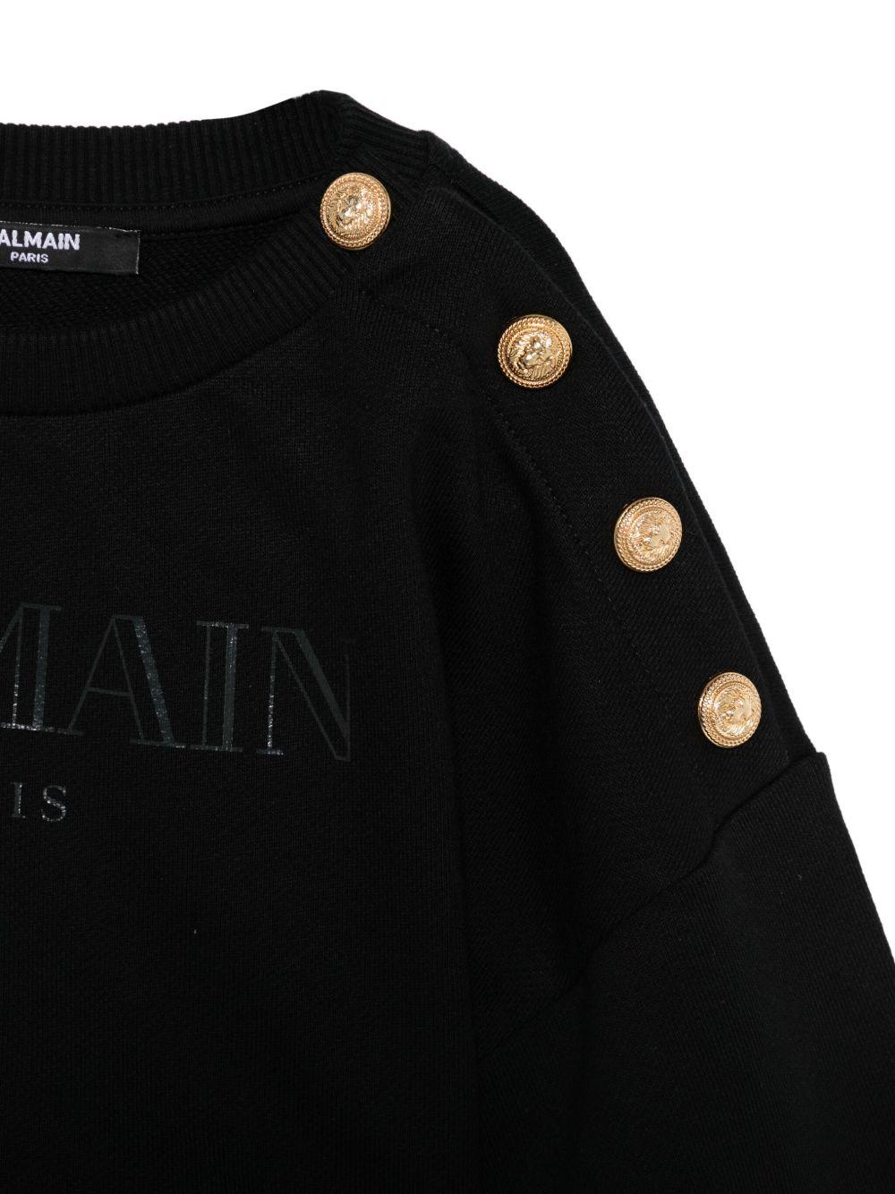 Felpa per bambina Balmain Kids nera con stampa logo e bottoni - Rubino Kids