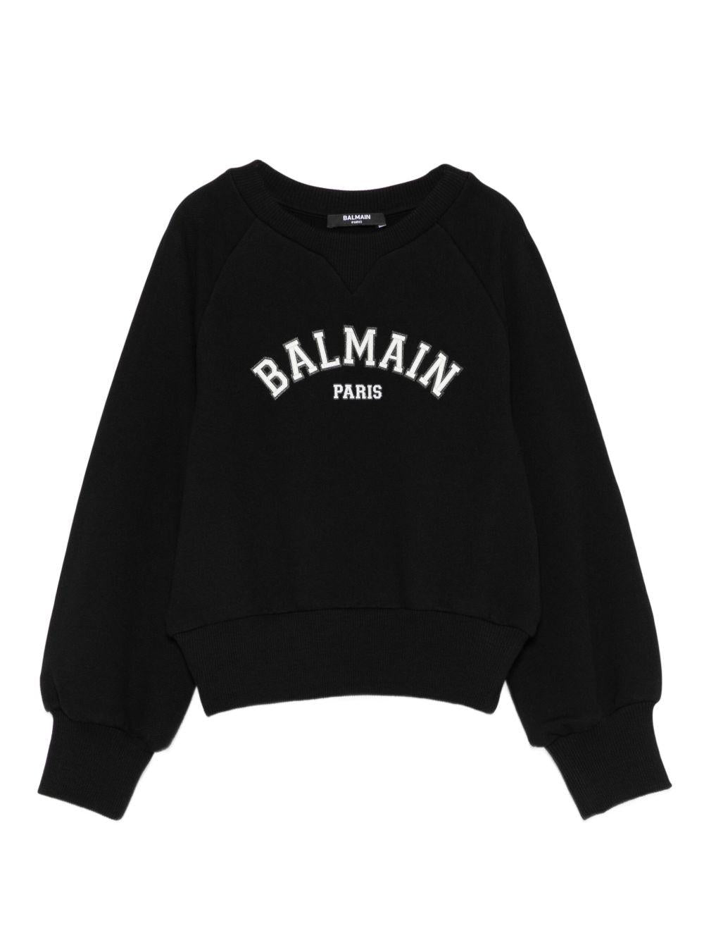 Felpa per bambina Balmain Kids nera con stampa logo - Rubino Kids