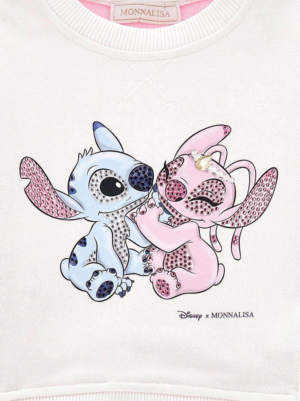 Felpa per bambina Disney x Monnalisa rosa con stampa grafica Stitch - Rubino Kids