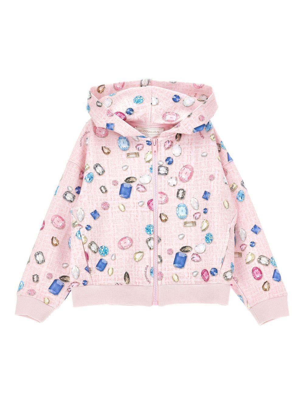 Felpa per bambina Disney x Monnalisa rosa con zip e stampa gemme linea Stitch - Rubino Kids