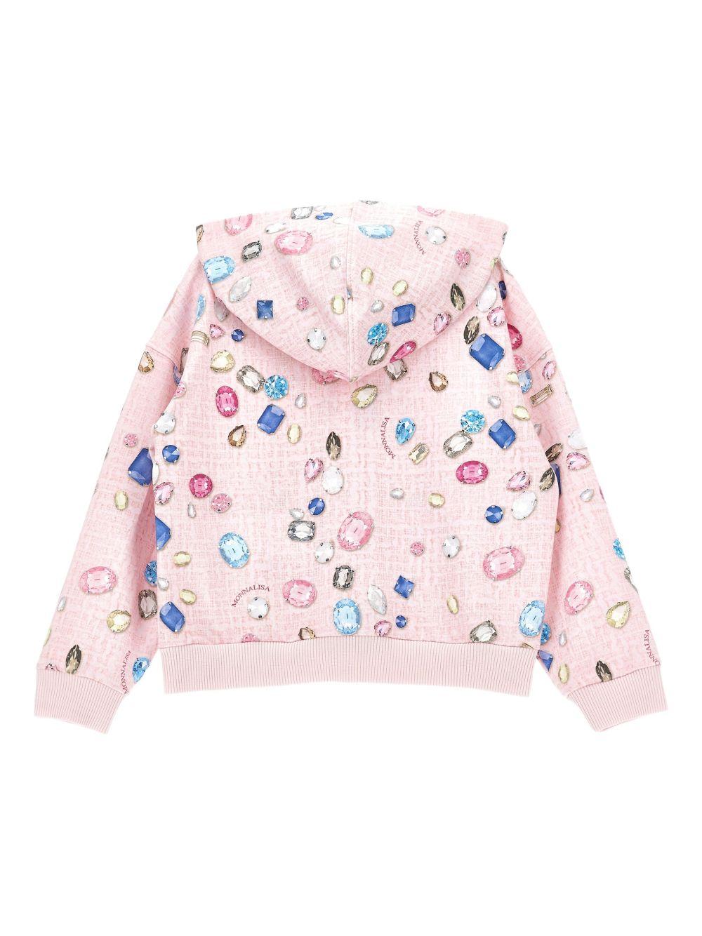 Felpa per bambina Disney x Monnalisa rosa con zip e stampa gemme linea Stitch - Rubino Kids