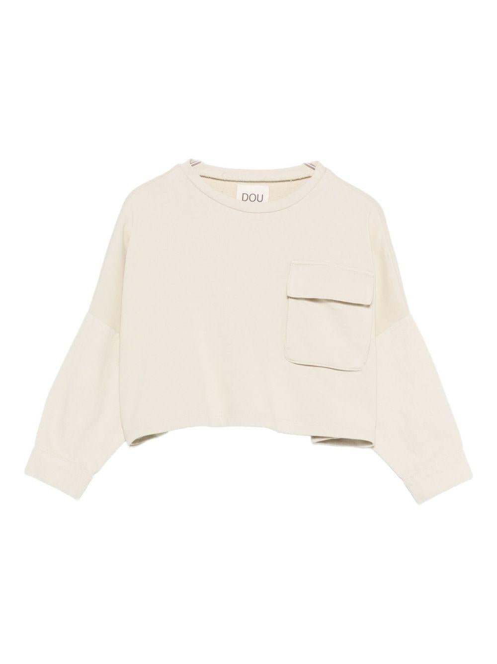 Felpa per bambina Douuod Kids beige con tasca sul petto - Rubino Kids