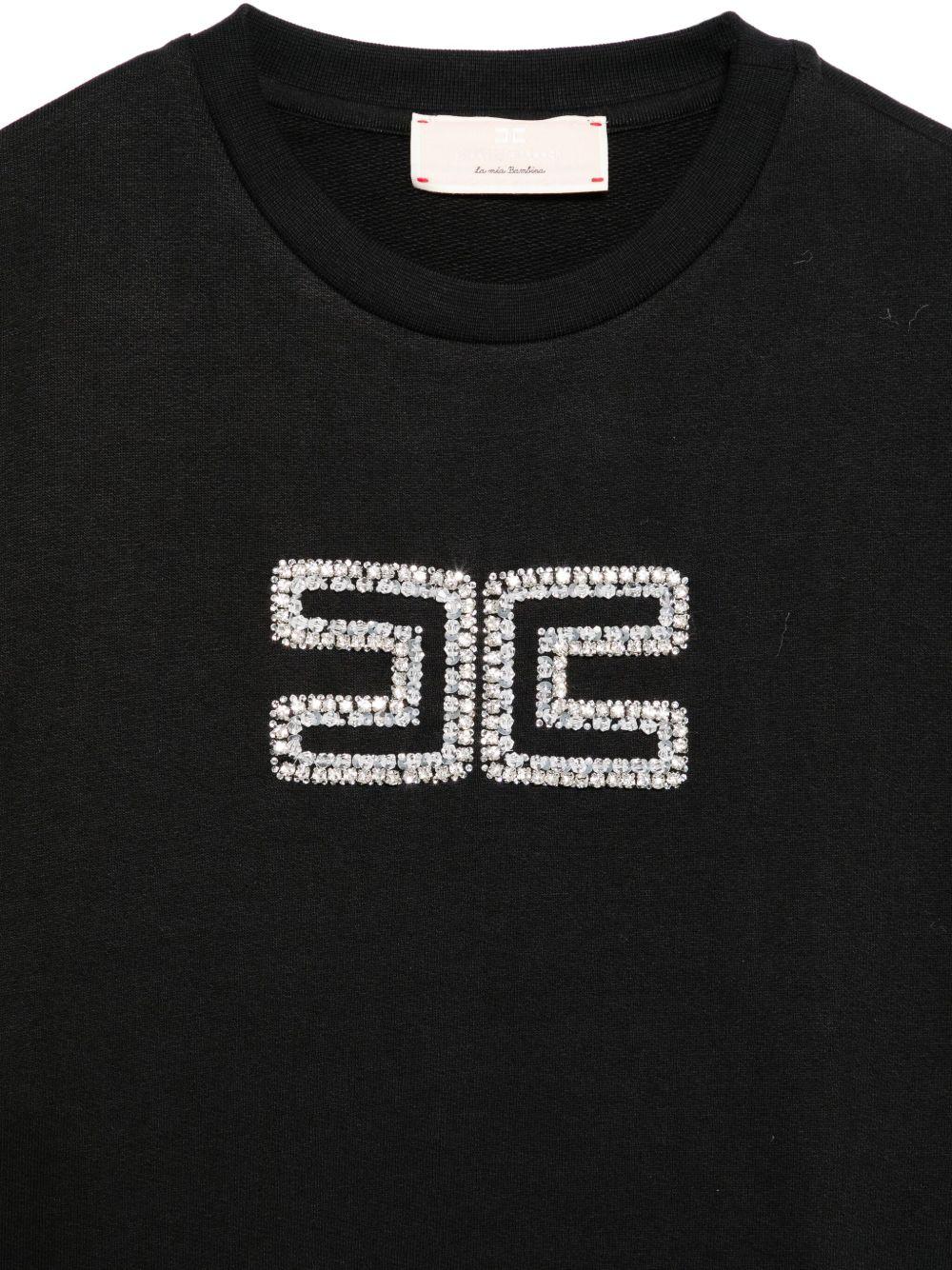 Felpa per bambina Elisabetta Franchi La Mia Bambina nero con cristalli e logo - Rubino Kids