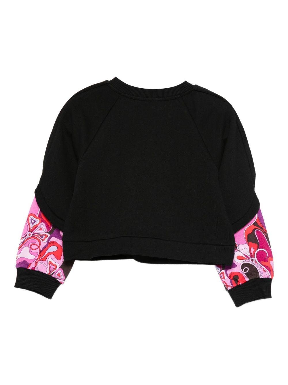 Felpa per bambina Emilio Pucci Junior nero con maniche a contrasto - Rubino Kids