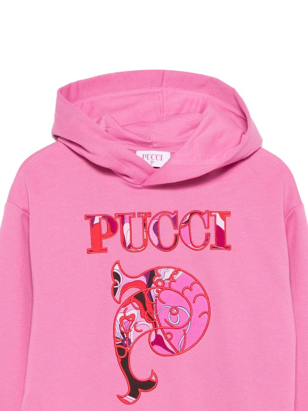 Felpa per bambina Emilio Pucci Junior rosa con logo ricamato - Rubino Kids