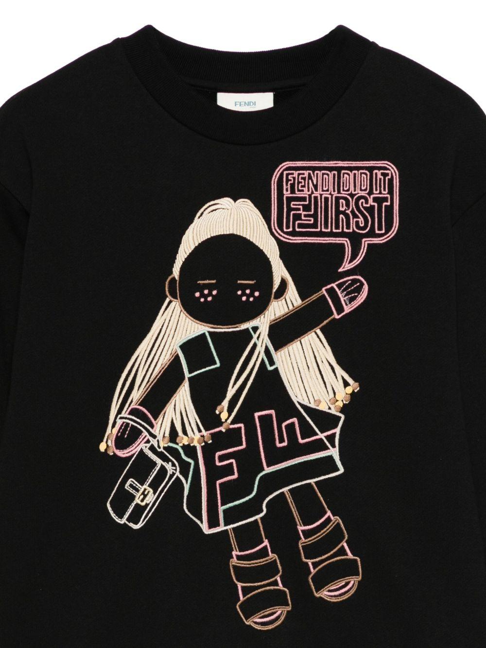 Felpa per bambina Fendi Kids nera con motivo bambola - Rubino Kids